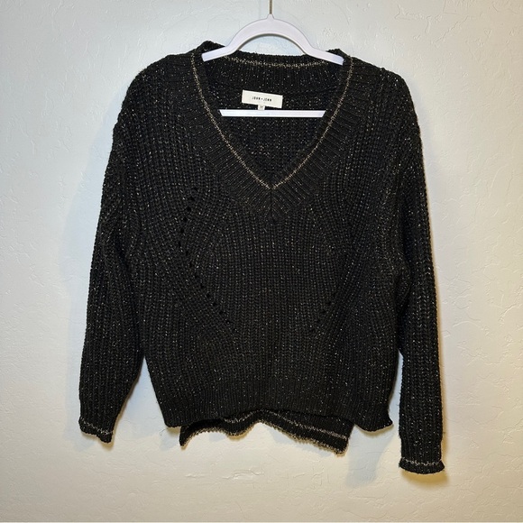 John + Jenn‎ Black & Gold Chunky Knit V-Neck Oversize Sweater Size Small - Picture 2 of 6